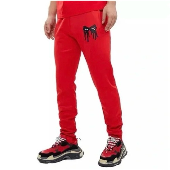 Roku Other - Roku Studio‎ Mini Tear Drip Track Pants Joggers Size Medium Red Tear Drop Eyes